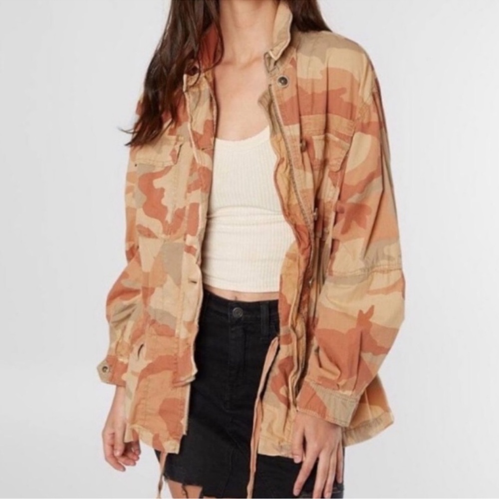 FREE PEOPLE Brown Camo Jacket Women’s Small - Picture 3 of 16